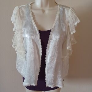 Victoria Secret Romantic Silky‎ Satin Floral Lace Shrug Bed Jacket Chiffon